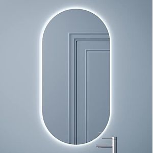 BD ART Ovale badkamerspiegel met ledverlichting, wandspiegel 100 x 40 cm, Luna, badkamerspiegel met verlichting, horizontale en verticale spiegel, lichtkleur, koud wit, 4200 K, IP44