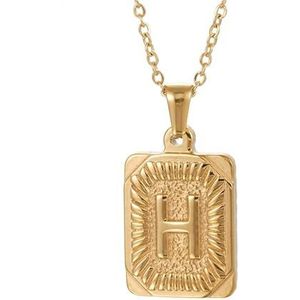 Dames eenvoudige 18K gouden vierkante merk heren roestvrijstalen letter hanger ketting sieraden(Style:H)