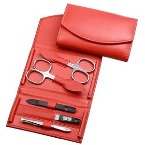 Manicureset - 5-delige nagelverzorgingsset - echt nappa lamsleer - nagelschaar, huidschaar, nagelvijl, pincet en dubbel instrument (oranje)