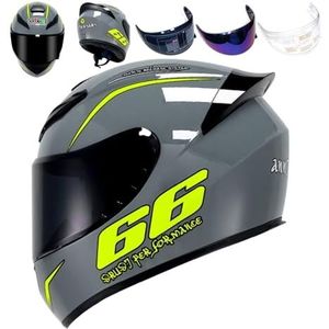 Volledige racemotorcrosshelm met helder en getint vizier, DOT-typegoedgekeurde fietshelm (XXL)(Grey 66,Large)