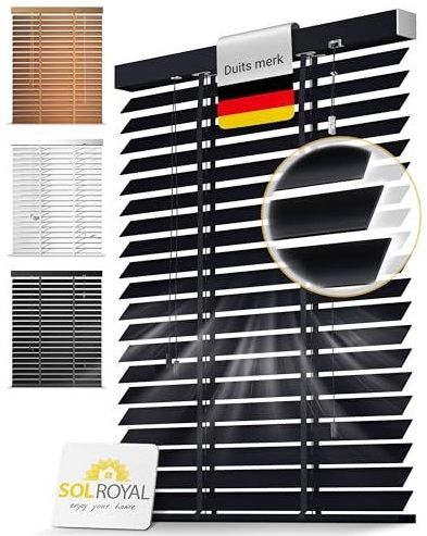 Sol Royal Houten Jaloezieën 50 mm Lamellen Extra Breed – Raamjaloezie 90x250 cm Houten Rolgordijn Eenvoudige Wandmontage & Plafond – Privacy Jaloezie Raam & Deur Echt Hout in Zwart – BE5