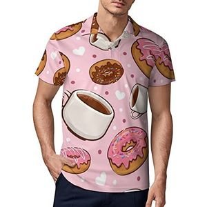 Sweet Donut And Coffee Pattern Heren Golf Polo-Shirt Zomer Korte Mouw T-shirt Casual Sneldrogende Tees L
