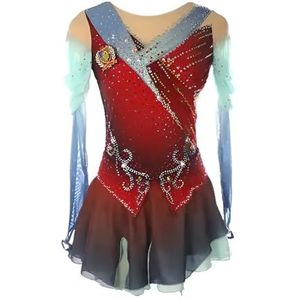 Kunstschaatsjurk for meisjes, handgemaakte schaatsjurk met lange mouwen, ademend gaas en kristallen(4XL)