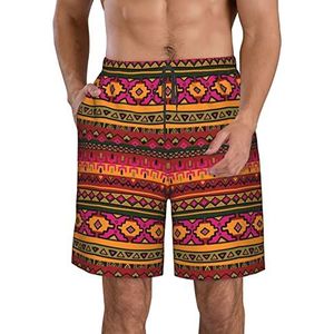 JIAWUJYNB Mexicaanse folk art boho print strandshorts voor heren, zomershorts met sneldrogende technologie, licht en casual, Wit, S