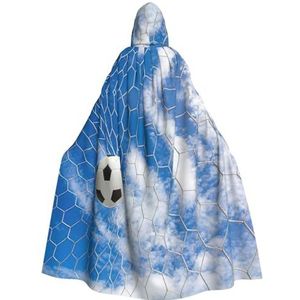 Womens Mens volledige lengte carnaval cape met capuchon cosplay kostuums mantel, 185 cm voetbal blauw-hemel