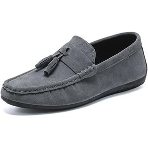 Loafers for heren Nubuckleer met kwastje Rijstijl Loafer Comfortabele platte hak Antislip Klassiek Schoolfeest Instapper (Color : Grey, Size : 40 EU)