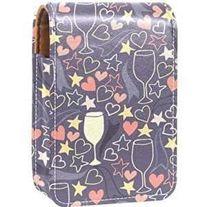 rode wijn glas Lip Gloss Houder Lipstick Case Draagbare Mini Lipstick Opbergdoos Reizen Lipstick Organizer Case met Spiegel voor Vrouwen, Meerkleurig, 9.5x2x7 cm/3.7x0.8x2.7 in