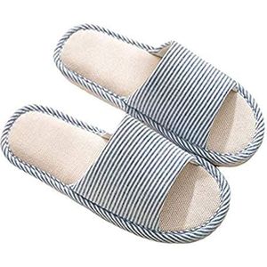 APIKA Dames- en Heren Katoen Vlas Casual Zacht Licht Open Teen Slippers Comfortabel en Ademend Huis Slippers Antislip voor Binnen en Buiten (36/37 EU, Blauw)