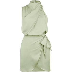 Mode Satijnen Mouwloze Halterjurken voor Dames, Bodycon Cocktailparty Mini-jurk(Color:Light green,Size:L)