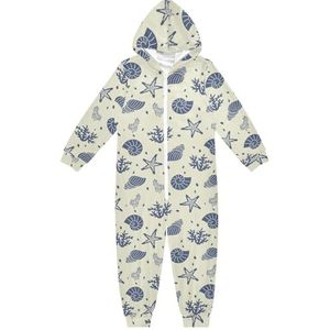LI ZHI XIN Kinderpyjama met capuchon uit één stuk jongens meisjes jumpsuits kinderen onesie slaappak alles in één pyjama winter warm thuis jumpsuit 5-14 jaar oceaan gras schelp vintage kleur
