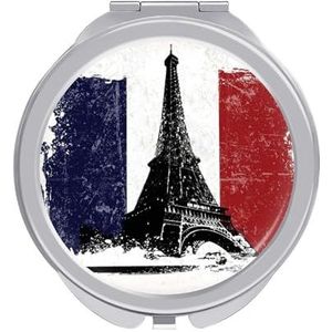 Eiffeltower Frankrijk vlag compacte spiegel ronde zak make-up spiegel dubbelzijdige vergroting opvouwbare draagbare handspiegel