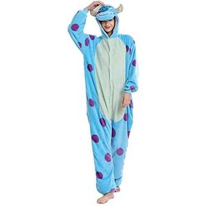 Volwassen dier pyjama kostuum, pluche onesies kostuum Halloween cosplay kostuum flanel voor volwassenen en tieners, Blauw, XL