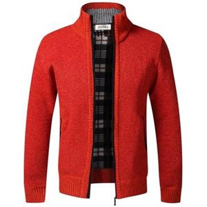 Jinsha Gebreid herenvest, dik vest met doorlopende ritssluiting, opstaande kraag, fleece gevoerd, warme winterjas, oranje-rood., M