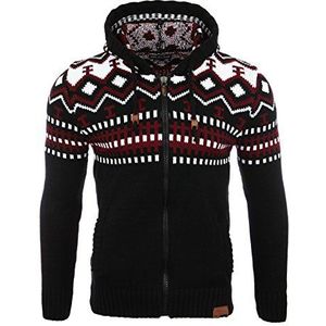 Reslad RS-3104 Grof gebreide trui voor heren, Noorse pullover voor de winter, gebreide jas met capuchon