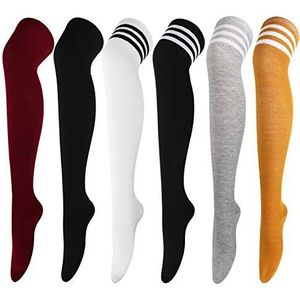 DRESHOW 6 Paar Lang Sokken Dij Hoge Sokken Overknee Sokken Casual Hoge Kousen Voor Meisjes en Vrouwen