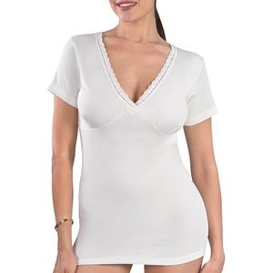 MACRAMÉ damestrui met korte mouwen en borstvorm van wol en katoen, Wit, M