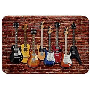 Deurmat 3D gitaar muziek thema jongens meisjes tieners rockmuziek, elektrische gitaar vintage muur baksteen retro instrument ingang mat duurzame vloermat antislip voordeur mat voor tuin 40 x 60 cm