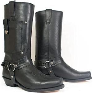 Western Cowboy Laarzen - Heren Vierkante Neus Laarzen - Middeleeuwse PU Lederen Lage Hak Mid Tube Ridderlaarzen Voor Cosplay,zwart,39