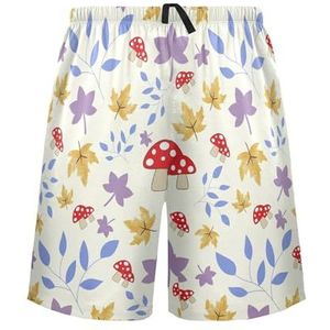 LI ZHI XIN Herenpyjamabroek, korte pyjamabroek, zomer casual shorts, elastische taille met trekkoord, rechte losse pasvorm met 2 zakken, S-XXL paddenstoel esdoornpatroon, Meerkleurig, S