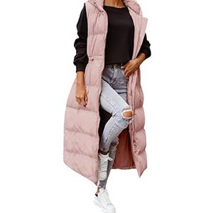 Vrouwen Winter Maxi Gewatteerde Gilets Hooded Elastische Tailleband Lange Vest Jas Bodywarmer Uitloper Gewatteerde Katoenen Jas KaloryWee, A-roze, XL