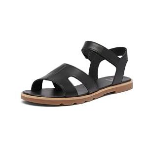 Sorel Ella lll sandaal met enkelbandje voor dames, Zwart, kauwgom, 42 EU