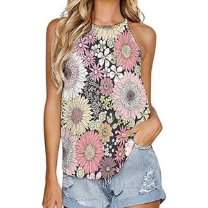Vintage verspreide bloemen vrouwen tank top zomer mouwloze T-shirts halter casual vest blouse print tee 3XL