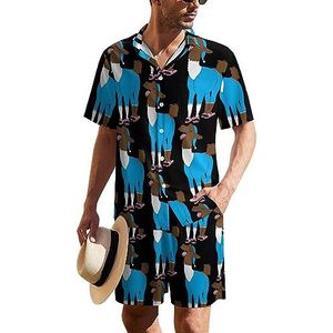 Pyjama Llama Hawaïaans pak voor heren, set van 2 stuks, strandoutfit, shirt en korte broek, bijpassende set