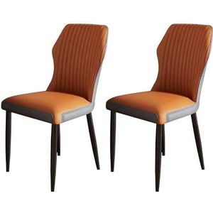 JLVAWIN Maaltijdstoelen eetkamerstoel set van 2, PU leer gestoffeerde armloze stoel, eetkamerstoel met hoge rugleuning voor thuis, keuken, slaapkamer, woonkamer (oranje)