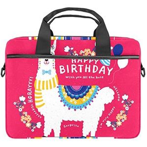 Gelukkige Verjaardag Roze Alpaca Llama Laptop Schouder Messenger Bag Crossbody Aktetas Messenger Sleeve voor 13 13.3 14.5 Inch Laptop Tablet Beschermen Tote Tas Case, Meerkleurig, 11x14.5x1.2in /28x36.8x3 cm