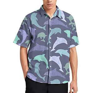 Paarse Dolfijnen Hawaiiaanse Shirt Voor Mannen Zomer Strand Casual Korte Mouw Button Down Shirts met Zak