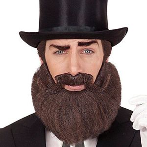 Amakando Abraham Lincoln Bart valse baard 19e eeuw valse baard historische baard om op te plakken nepbaard moustache bruine volle baard met snor
