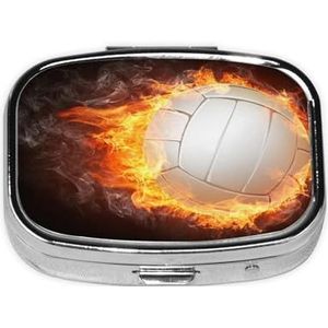 Cool Fire Flame Volleybal Bal, Pillendoos Vierkante Pillendoos voor Pocket Of Portemonnee Kleine Pil Container Reizen Pil Organizer