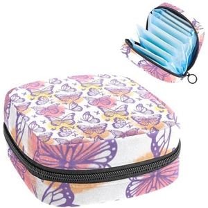 Maandverband Opbergtas, Menstruatiecup Pouch Tampon Bag, Menstruatie Pads Houder Organizer voor Vrouwen Meisjes, Paarse Vlinder