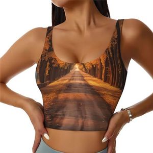 Tree at Golden Sunset Print Athletic Tanktops, hoge ondersteuning, ideaal voor high-impact workouts, yoga en hardlopen, Zwart, S