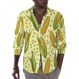 Geel maïspatroon heren button down shirt met lange mouwen casual strand tops met zak normale pasvorm