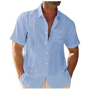 Casual Overhemd For Heren, Korte Mouwen Met Revers, Zomer, Effen Kleur, Nieuwe Zak Met Enkele Rij Knopen(Blue A,3XL)