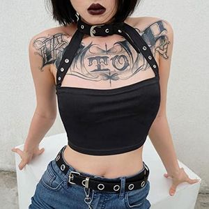 Katoen Halloween Punk Choker Halter Top Vrouwen Cami Backless Gesp Crop Top Kleding Hemdje Sexy Tops Cropped Gothic