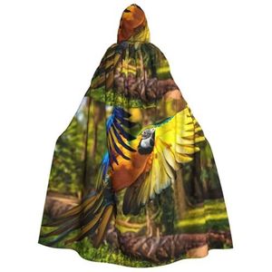 Womens Mens volledige lengte carnaval cape met capuchon cosplay kostuums mantel, 190 cm gele vleugels blauwe papegaai