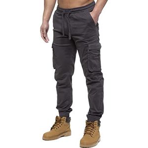 989Zé ENZO Heren Cargo Combat Jeans Elastische Taille Manchetbroek Joggers, Grijs, 42