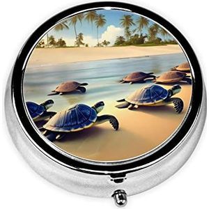 Pillenorganizer, ronde verpakking, medicijnpillendoosje met 3 compartimenten, draagbare pillendoos, pillendispensers op het strand