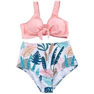 LNNXSZ Dames Bikini Set Zomer Vrouwen Roze Tops Print Shorts Meisjes Split Badpak Set, E17-1-2 E17-4-2, XL