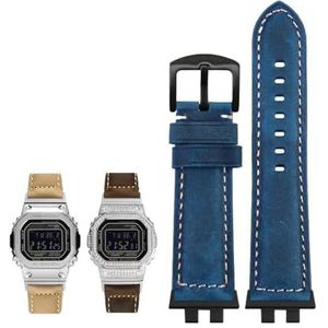 Echt lederen horlogeband geschikt for G-SHOCK geschikt for Casio GMW-B5000 kleine zilveren bar heren zachte comfortabele horlogebandaccessoires 22 mm(Color:Blue-Black-K2)