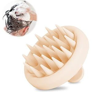 Fousenuk Haarmassageborstel, crèmekleuren, scalp massager siliconen hoofdmassageborstel voor peeling en stimuleren de haargroei, shampooborstel vermindert roos voor nat en droog haar