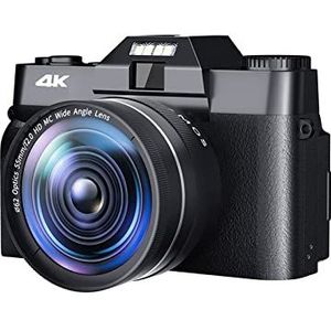 48MP Beginner Digitale Camera for Fotografie 4K Selfie Vlog Camcorder Autofocus Video Camera Groothoek Vintage Foto Recorder Cadeau voor beginners(16G TF Card,Nero)