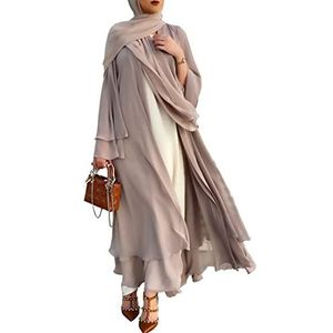 RUIG moslim gebed chiffon open jurk abaya Dubai Turkije islam kaftan islamitische ramadan Eid Mubarak vrouwen zonder hijab S Beige