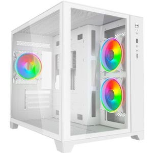 VIDA Akira V2 Witte ARGB Gaming Case met glazen voorkant en zijkant, micro ATX, 3x ARGB ventilatoren, 6-poorts PWM ARGB Fan Hub en afstandsbediening