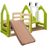 LittleTom Indoor speelplaats vanaf 1 jaar 155x135 baby speeltoren glijbaan met schommel beige-groen-bruin