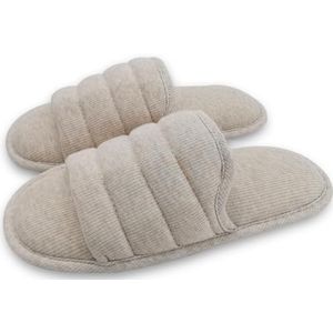 ofoot heren ademende katoenen open teen platte pantoffels, traagschuim antislip zomerhuis dia's sandalen