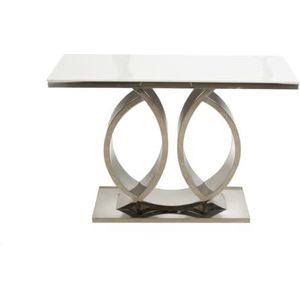 Romimex Consoletafel, wit, zilver, roestvrij staal, synthetisch marmer, 110 x 80 x 40 cm