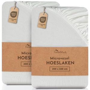 NatureMark Hoeslaken, microvezels, 2 stuks, in vele maten en kleuren (laken 200 x 220 cm, Crème/Natuur)